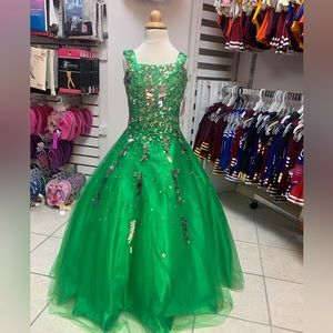 Size 6 Perfect Angel Jewel Tone Beaded Emerald Green Long Pageant Gown Dress NWT